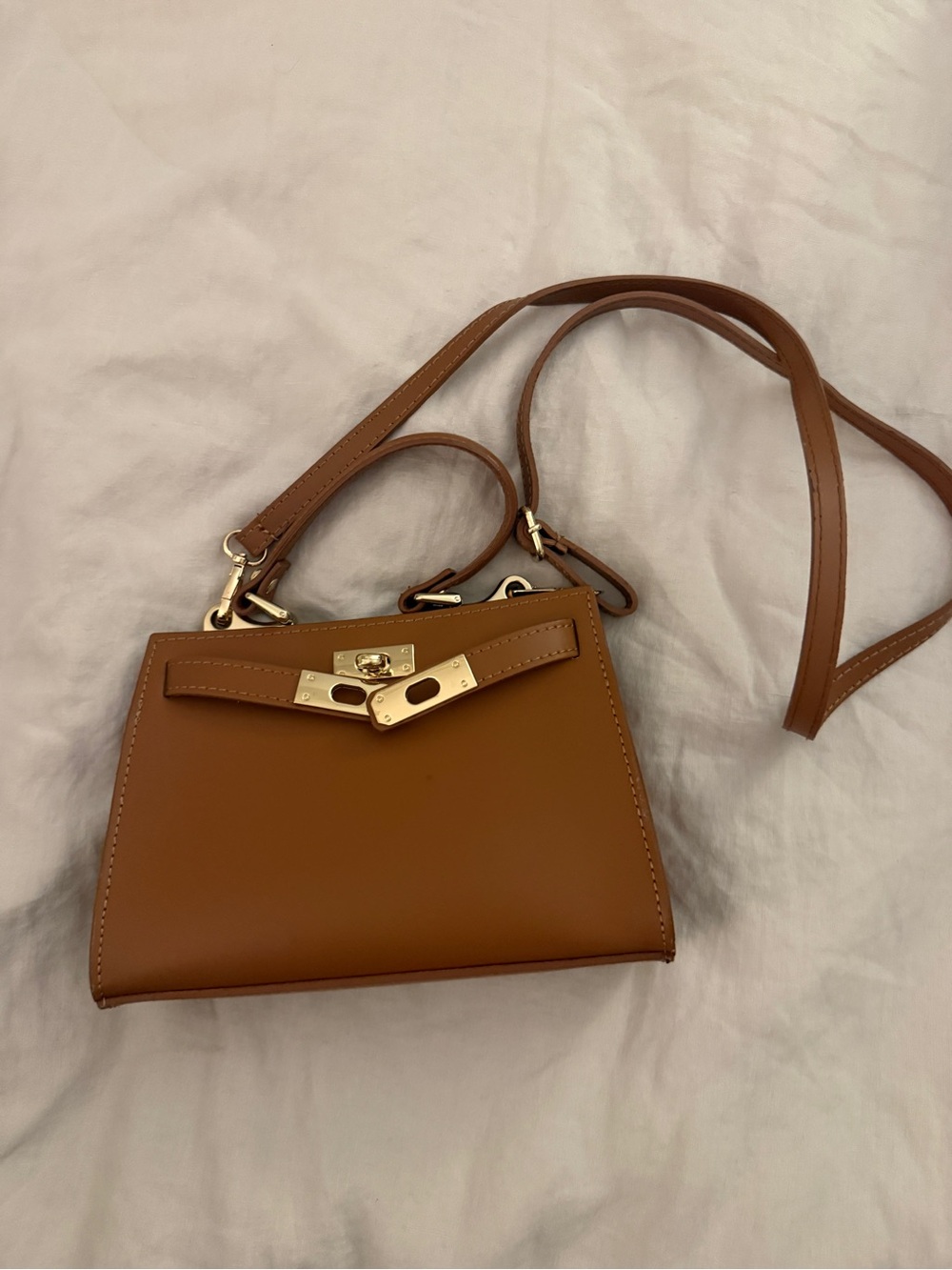 Italian Leather Crossbody Bag with Gold Hardware